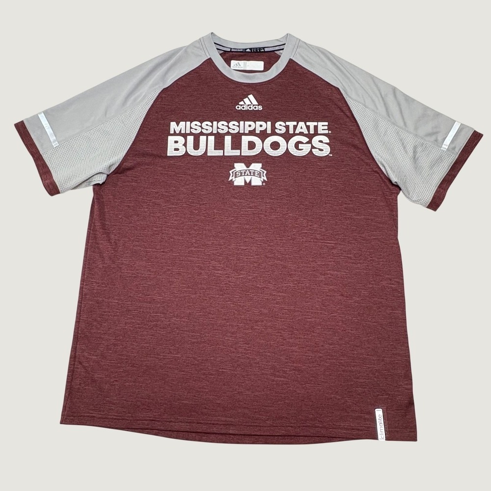 Adidas Mississippi State Bulldogs Shirt Mens L Maroon Grey Climalite Raglan Tee